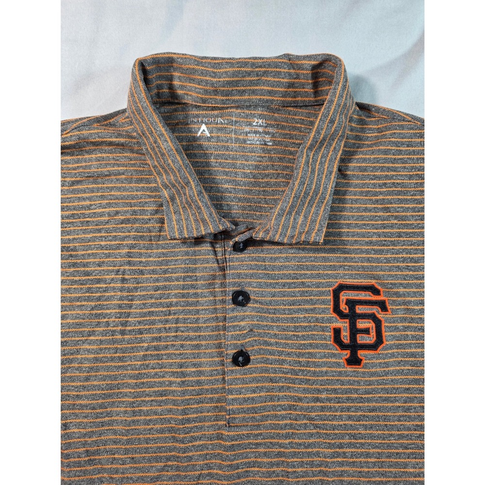 SF Giants Antigua Polo Shirt Men 2XL Gray Orange Striped Short Sleeve MLB